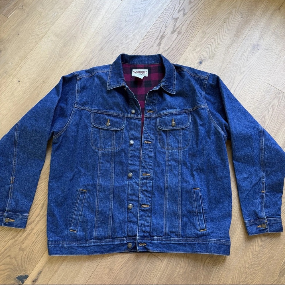 Wrangler Denim Trucker Jacket Men’s 2XT Flannel Lined Blue Jean Coat Western